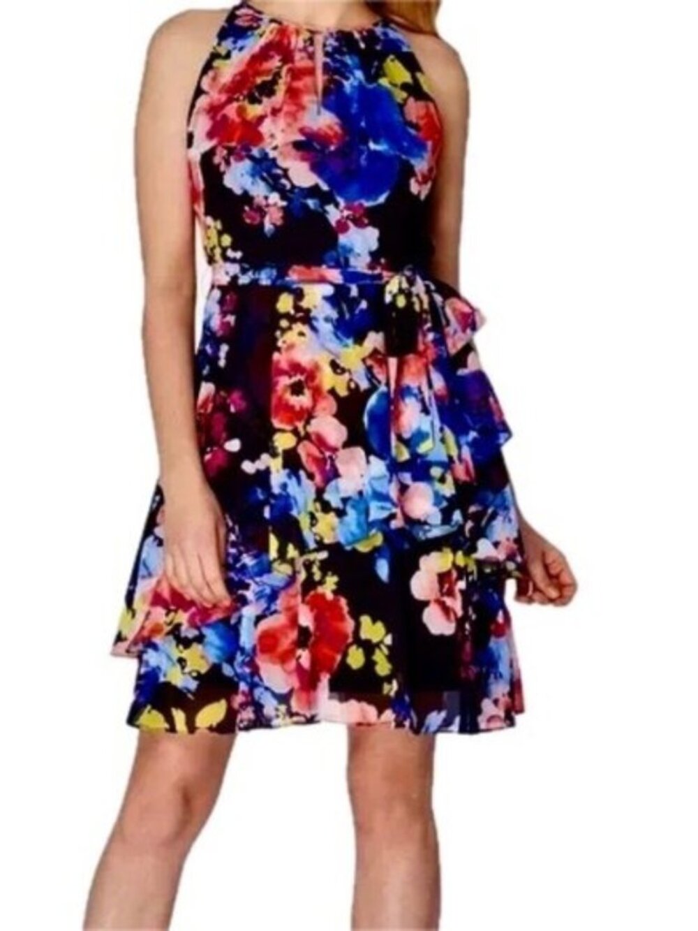Tahari ASL Fit & Flare Sleeveless Multicolor Floral Dress Women's Petite 8